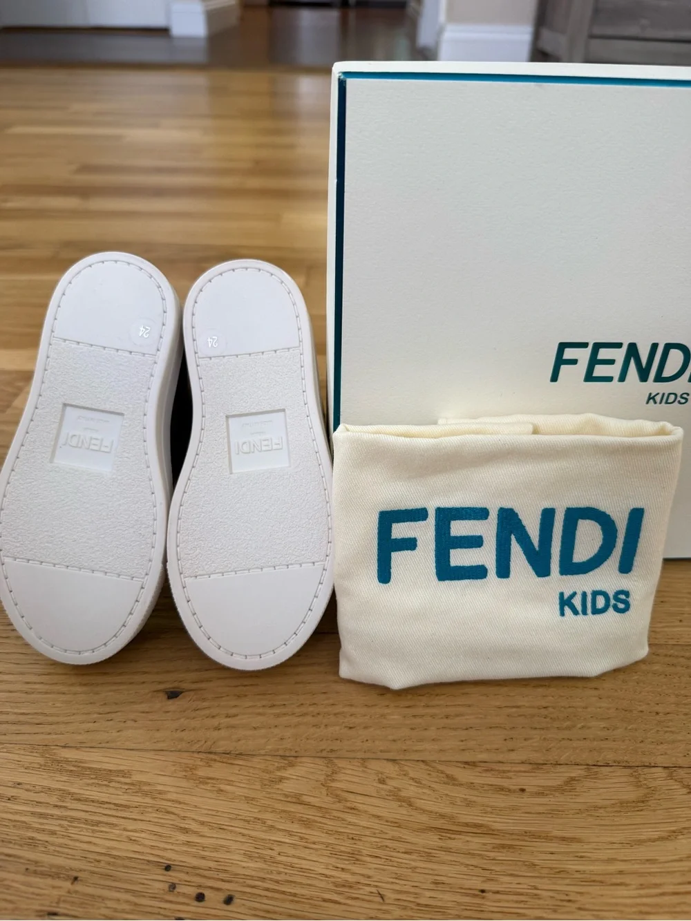 Fendi Kids Brown Monogram Rain Boots with White Soles